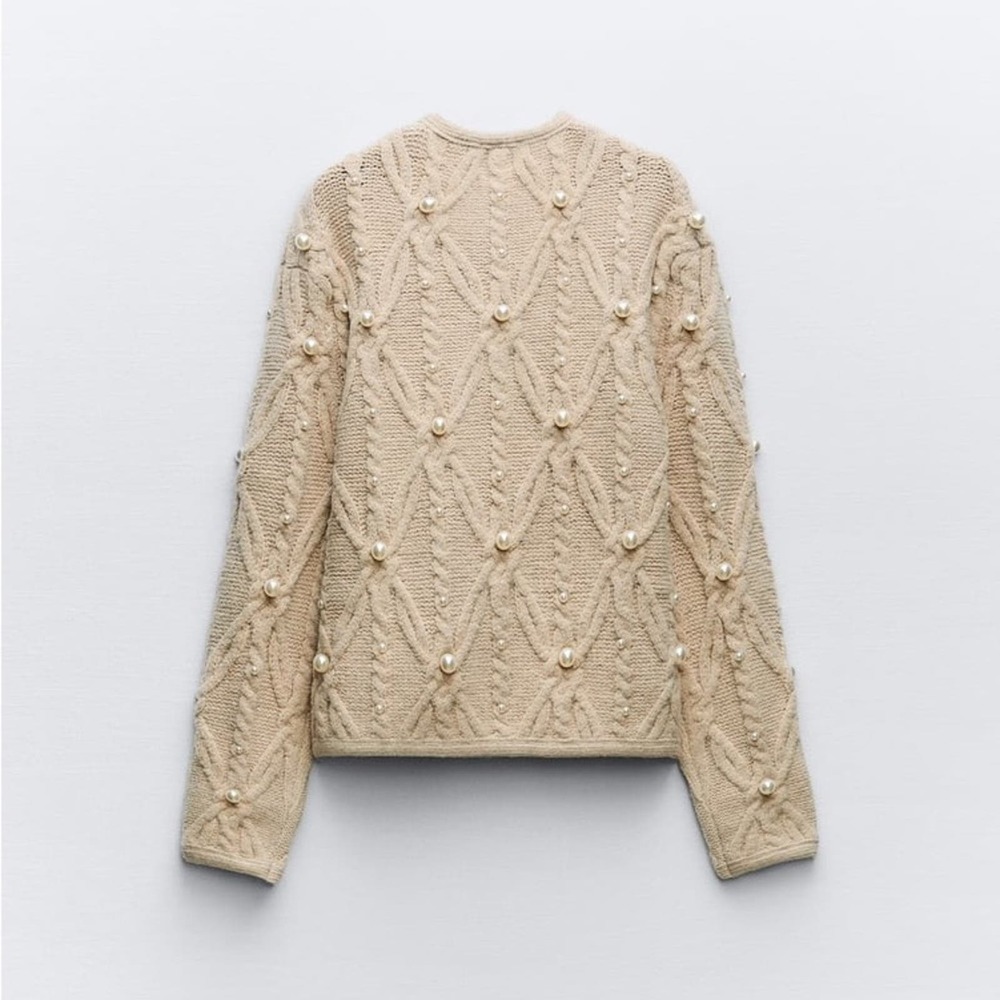 ZARA PEARL CABLE KNIT CARDIGAN - Picture 6 of 8